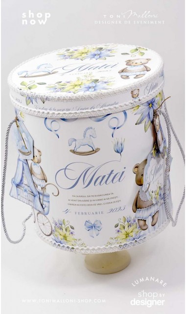 Trusou botez cu ursuleti ponei si flori albastre Teddy Bear Blue 3